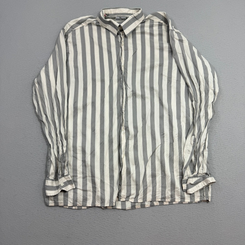 Vintage Neiman Marcus Button Shirt Mens XL Grey Striped Silk Long Sleeve Luxury